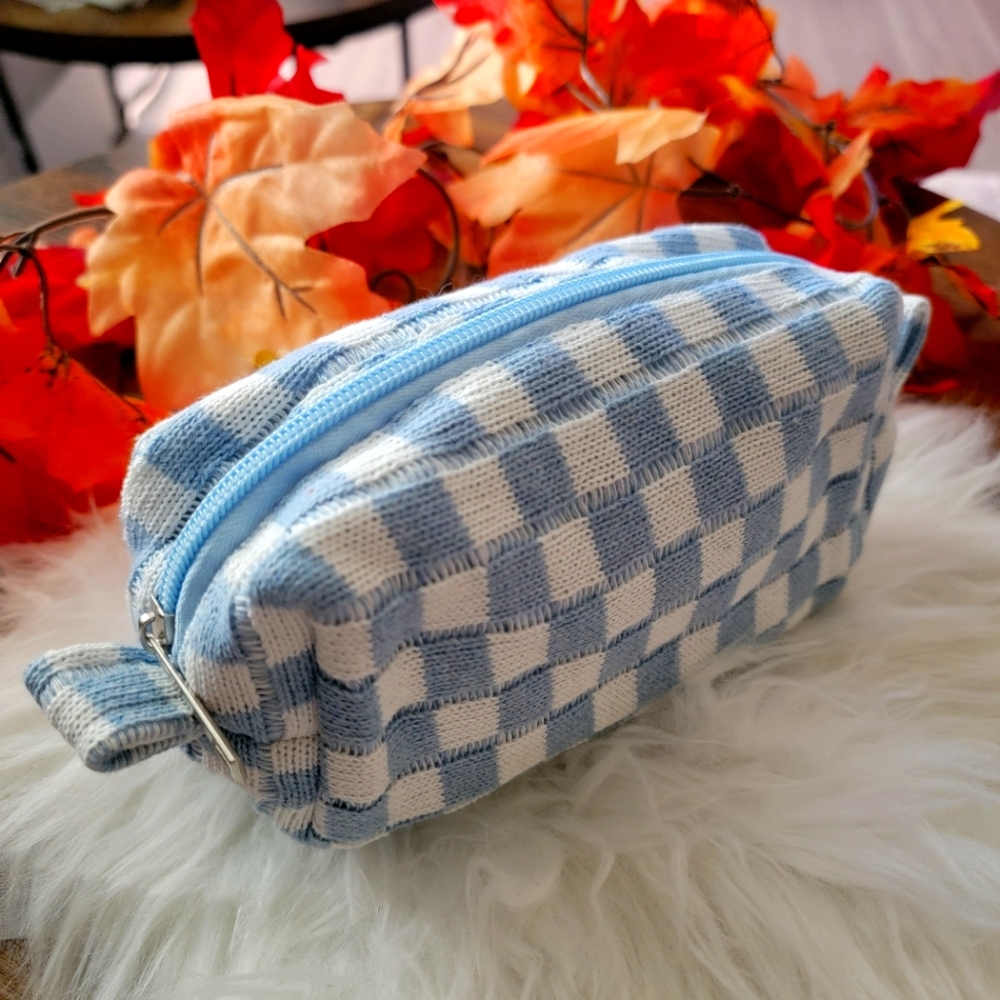 Blue and White Checkered Pouch